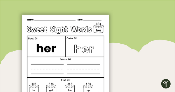 Go to Sweet Sight Words Worksheet - HER teaching resource