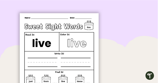 Sweet Sight Words Worksheet - LIVE teaching resource