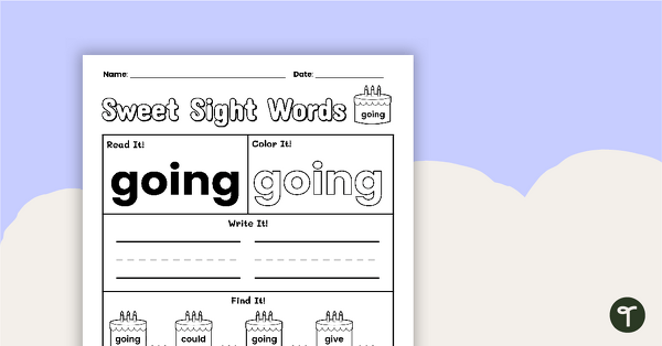 Go to Sweet Sight Words Worksheet - GOING teaching resource