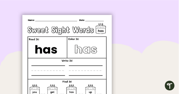 Sweet Sight Words Worksheet - HAS | Teach Starter