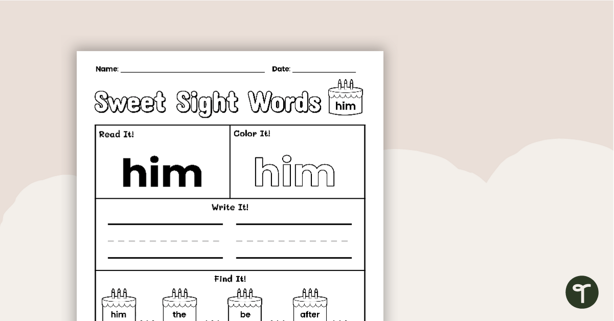 Sweet Sight Words Worksheet - HIM teaching resource