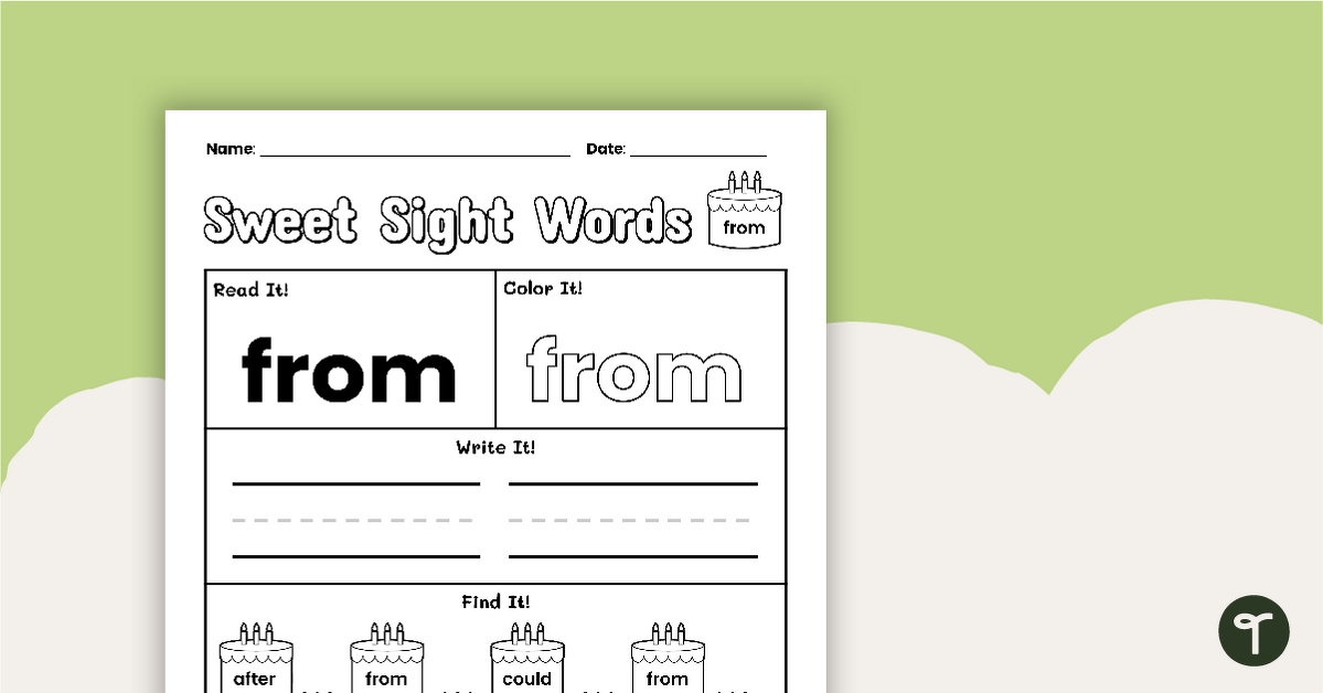Sweet Sight Words Worksheet - FROM teaching resource