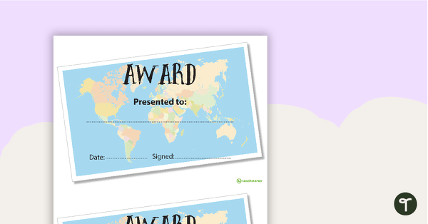 Travel Around the World - Award Certificate teaching resource
