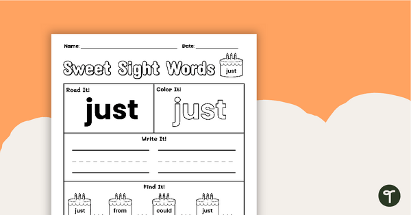 Sweet Sight Words Worksheet - JUST teaching resource