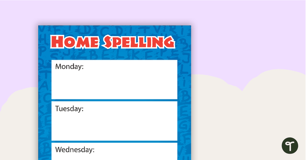 Home Spelling Poster teaching resource