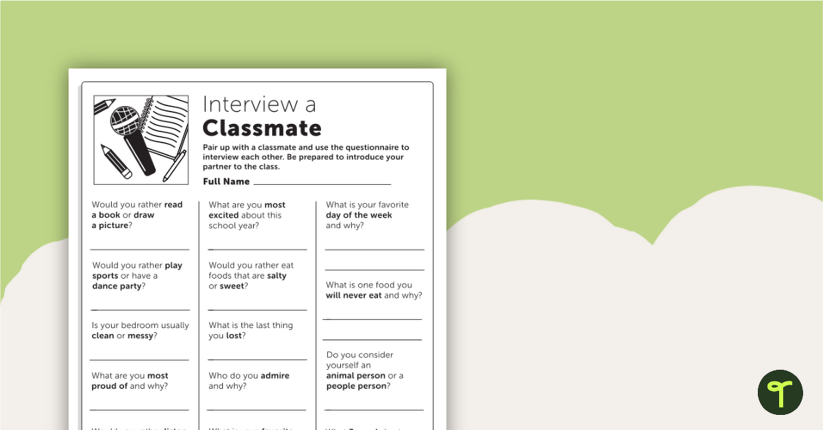 Interview a Classmate - First Day of School Activity teaching resource