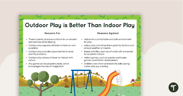 Persuasive Texts Writing Task - Outdoor Play is Better Than Indoor Play teaching resource