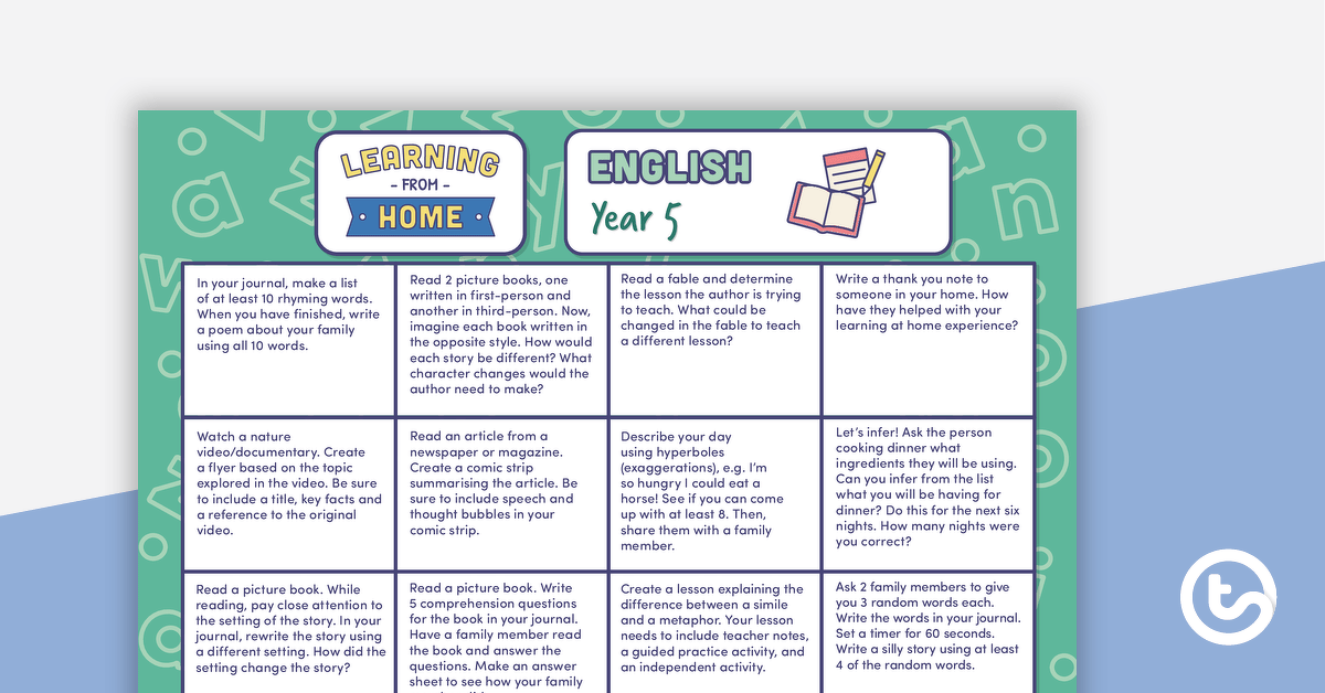 Year 5 – Week 2 Learning from Home Activity Grids teaching resource