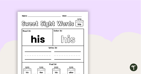 Go to Sweet Sight Words Worksheet - HIS teaching resource