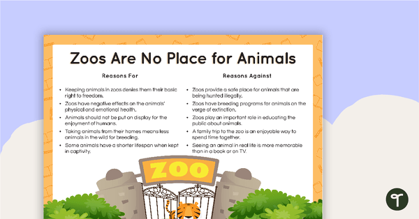 Image of Persuasive Texts Writing Task - Zoos Are No Place for Animals