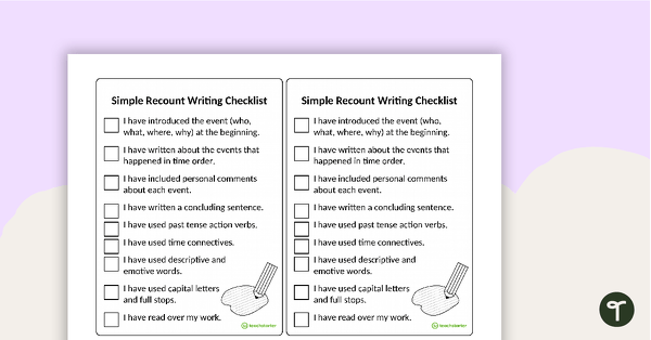 Go to Simple Recount Writing Checklist teaching resource