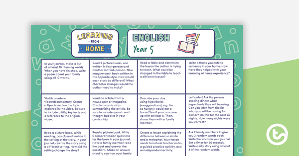 Go to Year 5 – Week 2 Learning from Home Activity Grids teaching resource