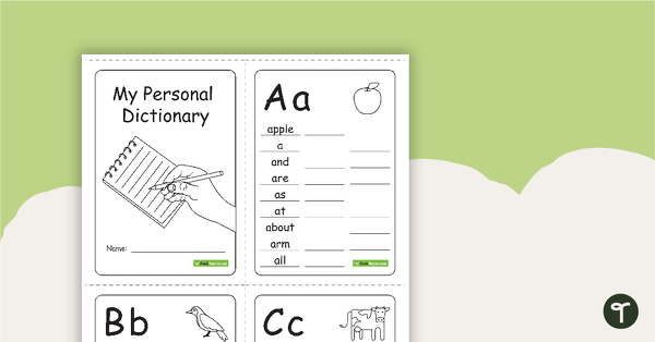 Printable Personal Dictionary - BW Version - 4 Letters Per Page teaching resource