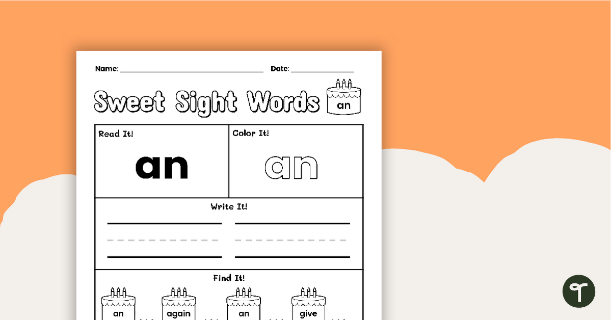 Sweet Sight Words Worksheet - AN teaching resource