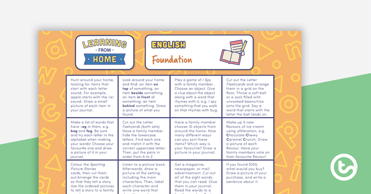 Foundation – Week 2 Learning from Home Activity Grids teaching resource