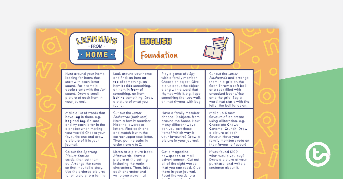 Preview image for Foundation – Week 2 Learning from Home Activity Grids - teaching resource