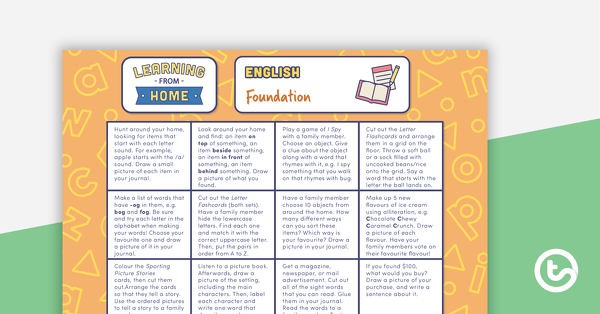 Go to Foundation – Week 2 Learning from Home Activity Grids teaching resource