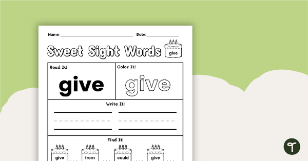 Sweet Sight Words Worksheet - GIVE teaching resource
