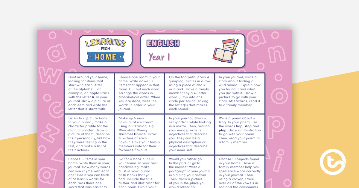 Year 1 – Week 2 Learning from Home Activity Grids teaching resource