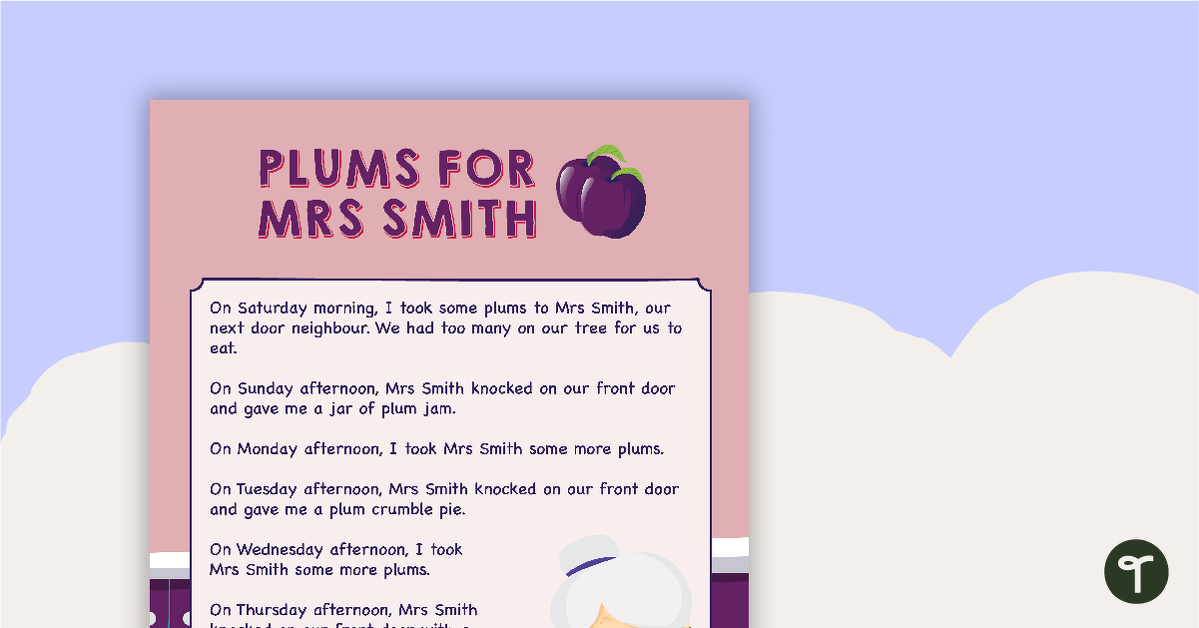 Comprehension - Plums For Mrs Smith teaching resource