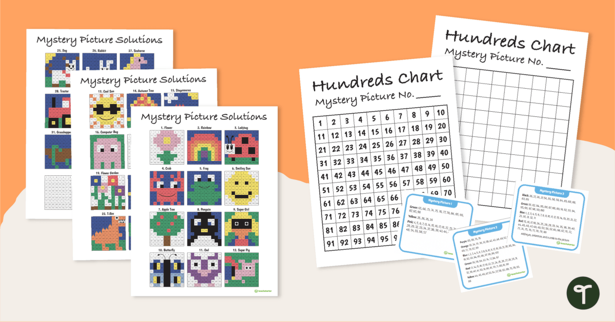 Hundreds Board Mystery Picture Task Cards teaching resource