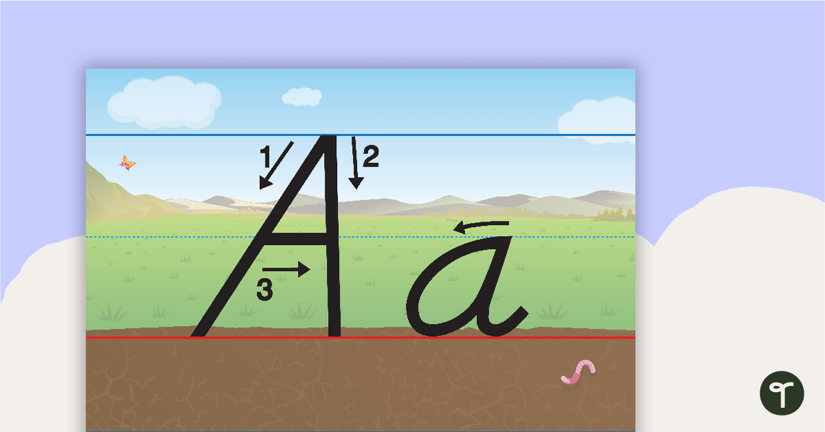 Handwriting Posters - Dirt, Grass and Sky Background With Arrows teaching resource