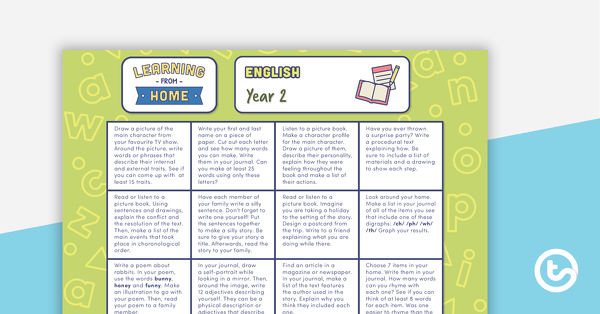 Year 2 – Week 2 Learning from Home Activity Grids teaching resource