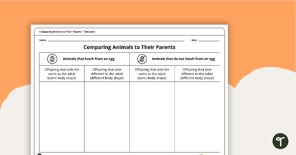 Comparing Animals to Their Parents Template teaching resource