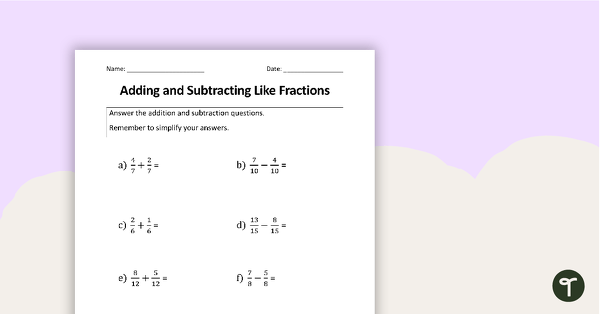 Go to Adding and Subtracting Fractions Worksheets teaching resource