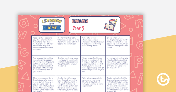 Year 3 – Week 2 Learning from Home Activity Grids teaching resource