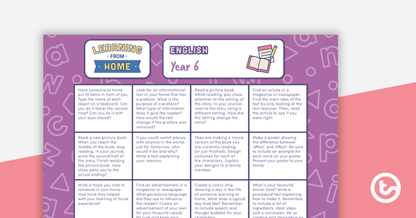 Year 6 – Week 2 Learning from Home Activity Grids teaching resource