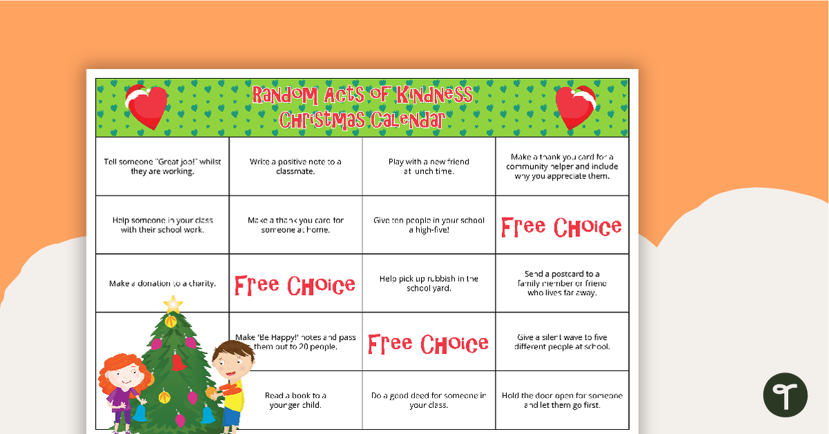Christmas Themed Random Acts of Kindness Calendar teaching resource