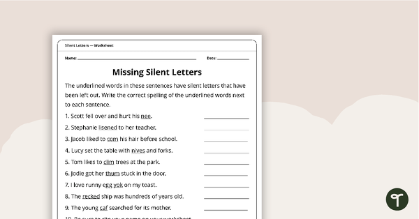 Silent Letters Worksheet Pack teaching resource