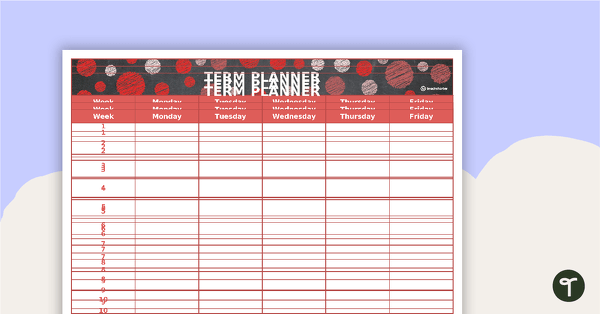 可编辑的红色黑板主题9、10和11个星期规划师教学资源