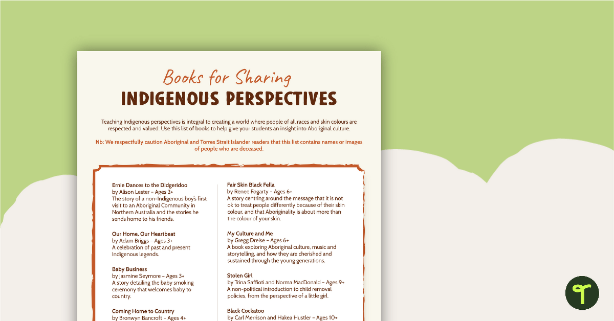 Books for Sharing Indigenous Perspectives - Poster teaching resource