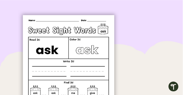 Go to Sweet Sight Words Worksheet - ASK teaching resource