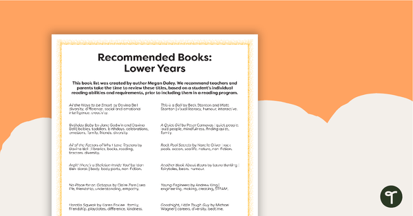 Recommended Books: Lower Years teaching resource