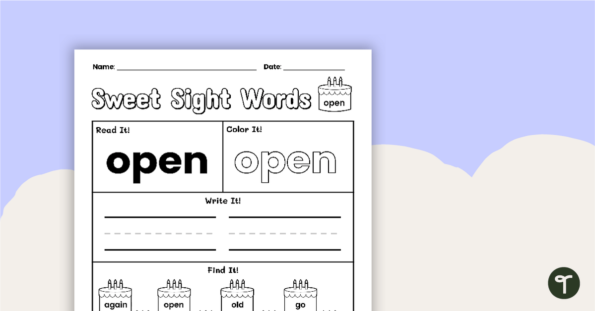 Sweet Sight Words Worksheet - OPEN teaching resource