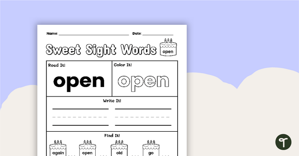 Go to Sweet Sight Words Worksheet - OPEN teaching resource