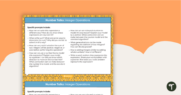 Number Talks - Integer Operations Task Cards teaching resource