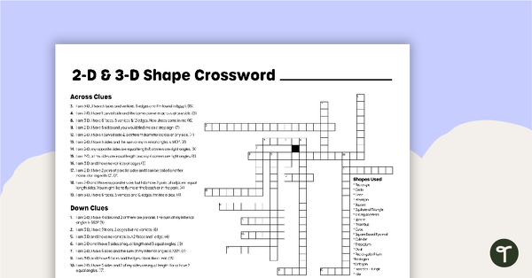 2D Shapes and 3D Objects Crossword with Solution teaching resource