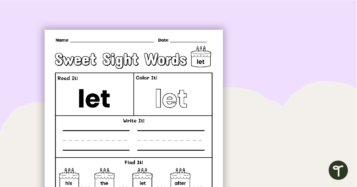 Sweet Sight Words Worksheet - LET teaching resource