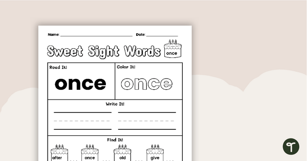Sweet Sight Words Worksheet - ONCE teaching resource