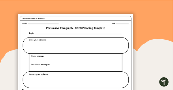 Image of Persuasive Paragraph - OREO Planning Template