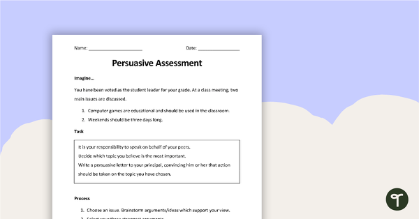 Persuasive Letter Writing Task - Lower Primary teaching resource