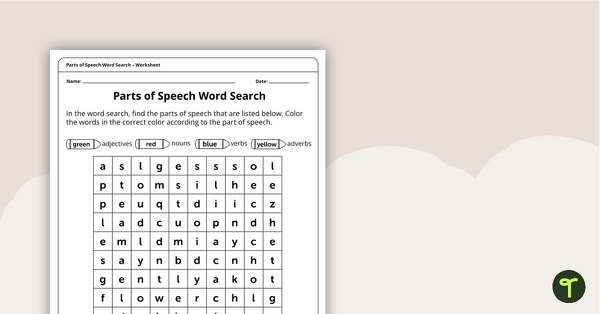 Preview image for Parts of Speech Word Search – Nouns, Adjectives, Verbs, and Adverbs – Worksheet - teaching resource