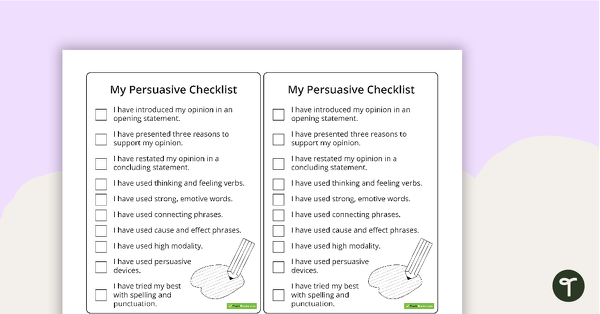 Persuasive Writing Checklist (Simplified Version) teaching resource