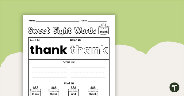 Go to Sweet Sight Words Worksheet - THANK teaching resource