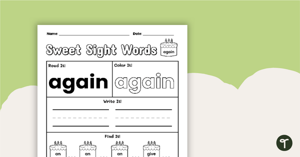 Go to Sweet Sight Words Worksheet - AGAIN teaching resource
