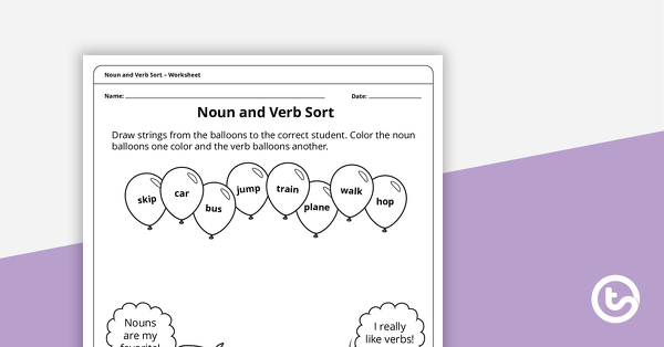 Go to Noun and Verb Sort – Worksheet teaching resource